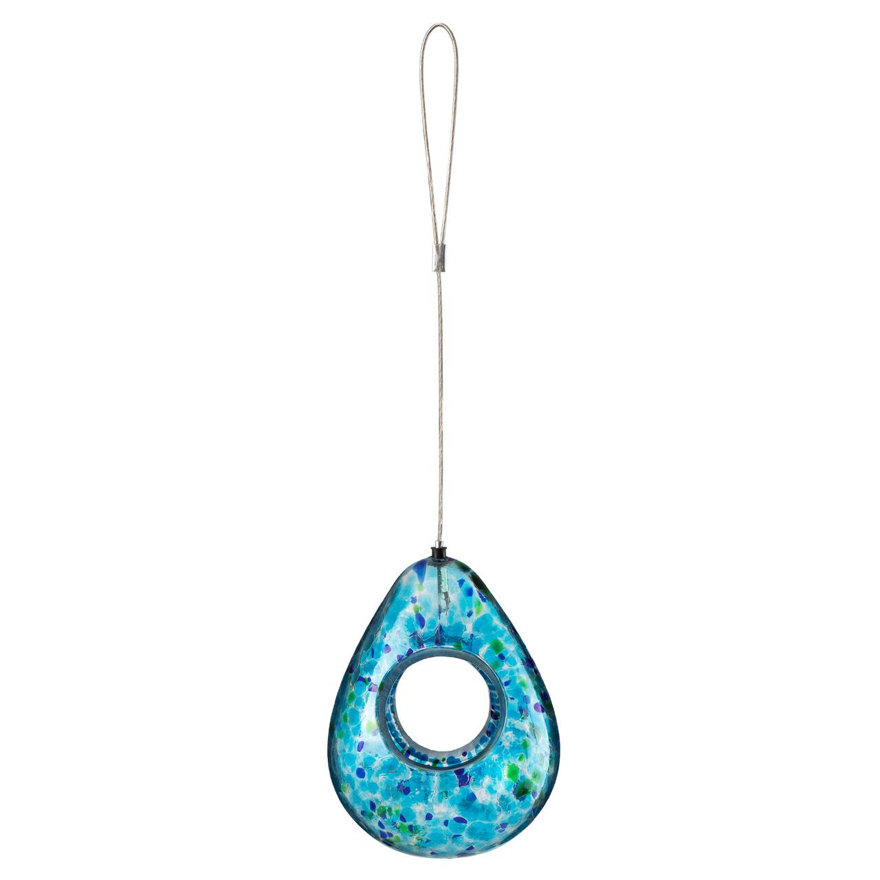 Glitzhome® 6.75" Blue Dots Glass Water Drop Hanging Bird Feeder